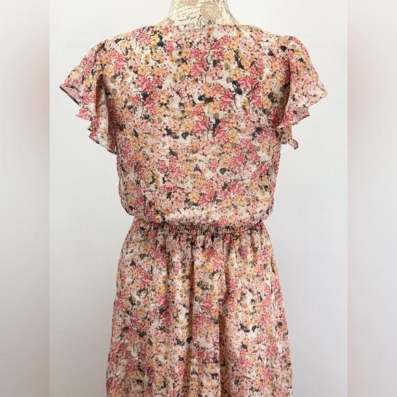MSK Cream and pink floral elastic waist midi dress size MP - Picture 11 of 16